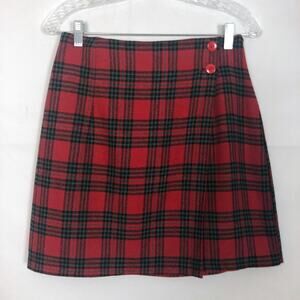 35th & 10th Vintage Wool Blend High-Rise Plaid Red Skirt
